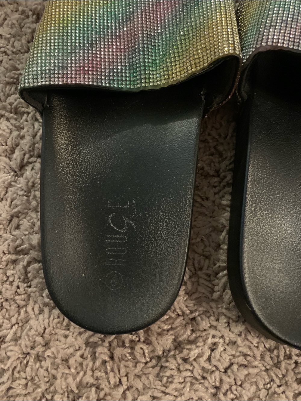 Glitter Rainbow Embelished Sandals Black Size 9 - Picture 6 of 9